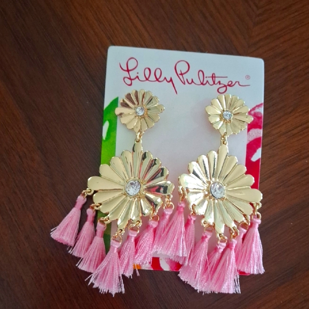 Lilly Pulitzer Gold and Pink Tassel Earrings